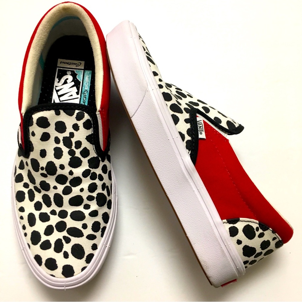 Vans Comfy Cush Slip On Sneakers Size 8 Polka Dot Dalmatian White Black Red